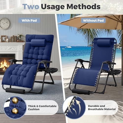 Homall Oversized Zero Gravity Chair, 32In Recliner Lounge Chair with Removable Soft Cushion and Cup Holder, Adjustable Anti Gravity Chair Folding Patio Chairs Padded for Indoor and Outdoor, Blue - color: Blue, size: 1 Set