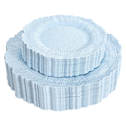 DaYammi 60Pcs Blue Plastic Plates - Light Blue Pates Disposable & Reusable - Heavy Duty Plastic Plates for Party Including 30 Dinner Plate,30 Dessert Plate for Weddings, Birthdays, Dinner Parties - color: Light Blue