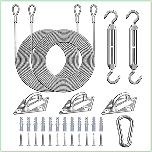32 Pcs Shade Sail Hardware Kit with 304 Stainless Steel Wire Rope Cable for Triangle Shade Sail Installation,6 inch Sun Shade Sail Hardware for Garden,Outdoors,DIY Crafts - size: 32 Pcs Hardware Kits+cables for Triangle