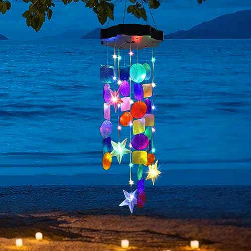 Solar Shell Gift for Mom Grandma Girls, Colorful Solar Wind Chimes for Outside, Outdoor Decorative Mobile Lights for Garden, Yard, Patio, Window, Party,Christmas Outdoor Decorations - color: Multicolor