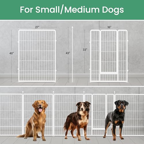 Simple Deluxe Dog Playpen, 40" Height 16 Panels Fence with Anti-Rust Coating, Metal Heavy Portable Foldable Dog Pen for Medium/Large Dogs RV Camping, White - color: White, size: 16 Panels 40 inch, style: Metal