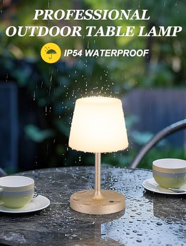 Kakanuo Champagne Gold Shower Lamp Waterproof, Rechargeable Cordless Lamp with 4000mAh Battery, Touch Dimmable Table Lamp for Outdoor, Kitchen, Bathroom, Camping, Patio, IP54 - color: Champagne Gold