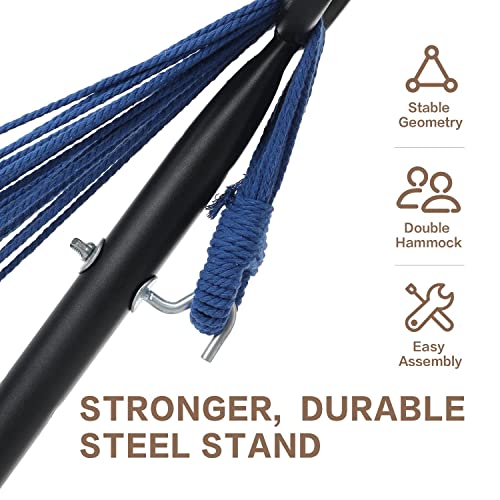 PNAEUT Double Hammocks with Stand for Outside, Portable Space Saving Heavy-Duty Steel Stand for Indoor Outdoor Patio with Carrying Bag, 450 lbs Capacity (Sky) - color: Sky