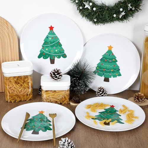 Naozinebi 4 Set 10 Inch Christmas Tree Plates Melamine Christmas Dinnerware Set Reusable Xmax Holiday Melamine Plate Dishwasher Creatively Drop Resistant Cute Plastic Dish - style: Christmas Tree