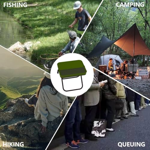 Portable Foldable Camping Stool Chair - Ultralight Travel Stool with Storage Pocket, Handbag Style Design, Double Set、Couple Set (OD Green & Pink Cherry) - color: Od Green & Pink Cherry