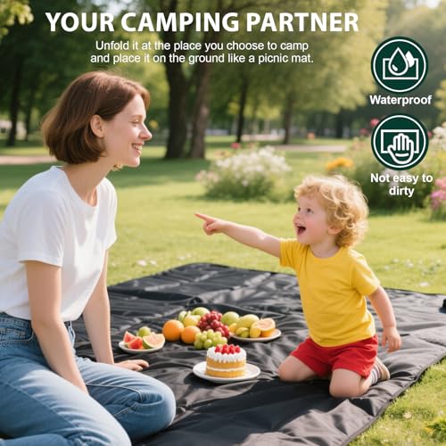 KRUI Tent Footprint, PU 2000 Waterproof Camping Tarp, Durable Tent Floor Saver for Hiking, Backpacking, Hammock, Beach and Picnic - size: 3 Person - 86“ x 74”