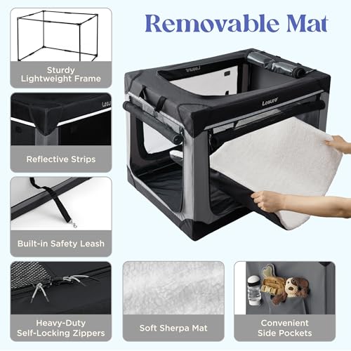Lesure Shown on TODAY Show Soft Collapsible Dog Crate - 26 Inch Portable Travel Crate for Small Dogs Indoor & Outdoor, 4-Door Foldable Pet Kennel with Mesh Windows, Black - color: Black, size: S