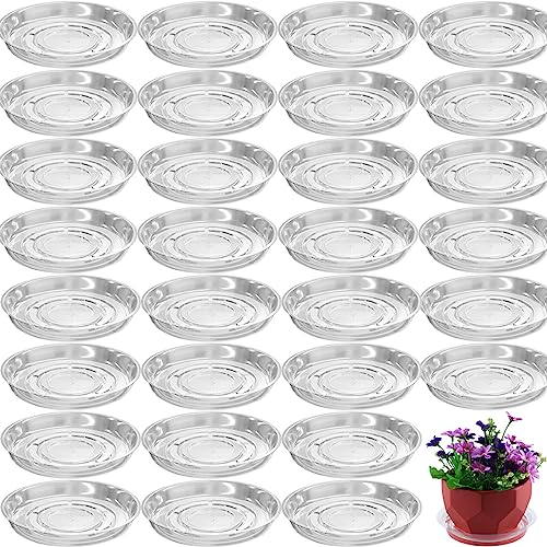 30 Packs 4 Inches Small Clear Plant Saucers for Indoor Outdoor Use Heavy Duty Plastic Plant Trays for Planter Bulk Flower Pot Drip Trays to Catch Water, 4 to 20 Inch - size: 4 Inches
