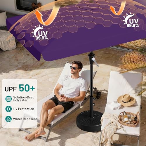 AreShark 6.5 x 10 FT Rectangular Valance Patio Umbrella, Outdoor Umbrella with Tilt and Crank, Market Table Umbrellas W/ 6 Ribs UV Protection for Garden, Deck, Backyard and Pool, Dark Purple - color: Dark Purple, size: 6.5x10 FT