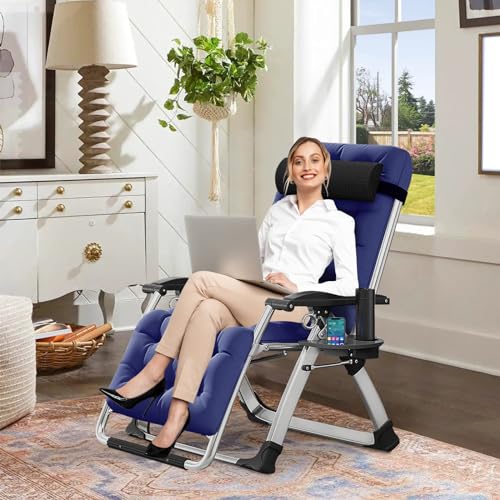 DoCred Comfy Chair, Folding Chair Recliner Chair for Bedroom and Living Room, Folding Reclining Patio Chairs Lounge Chair with Removable Cushion for Indoor Outdoor - color: Blue