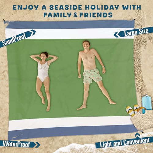 Beach Blanket 78''×81'' Suits 1-5 Adults Waterproof Sandproof Oversized Lightweight Blanket Packable Large Picnic Mat for Beach Travel Camping Picnic Hiking - color: Army Green, size: 78''x81''