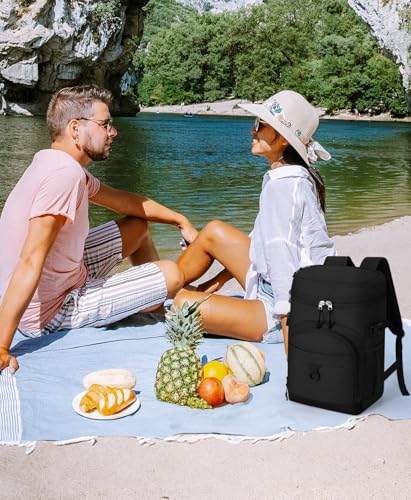 Cooler Backpack, 22L Waterproof Soft Backpack Coolers Leak Proof Beach Backpack Insulated Picnic Lunch Bag for Fishing Camping,Beach,Hiking,Travel - color: Black