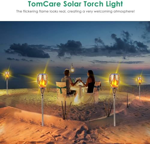 TomCare Solar Lights Outdoor 99 LED Higher & Larger Flickering Flame Solar Torch Lights 43" Decorative Waterproof Solar Powered Pathway Landscape Lighting for Garden Patio Yard, 4Pack (Bronze) - color: Bronze, size: Large - 4 Pack