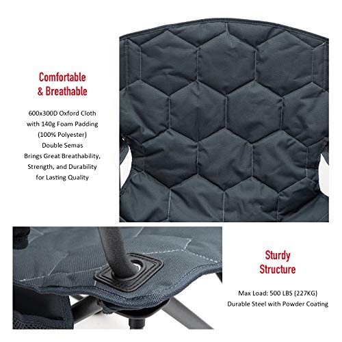 SUNNYFEEL XXL Oversized Camping Chair Heavy Duty 500 LBS for Big Tall People Above 6'4 Padded Portable Folding Sports Lawn Chairs with Armrest Cup Holder & Pocket for Outdoor/Travel/Picnic/Camp - color: Gray-500lbs-1pc