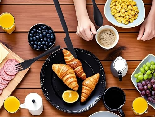 Travel Utensils Set - Reusable 5 Sets Wheat Straw Plastic Cutlery with Case, Portable Forks Spoons and Knives Set, Eco-Friendly BPA Free for Daily Use (5 Black) - color: 5 Black