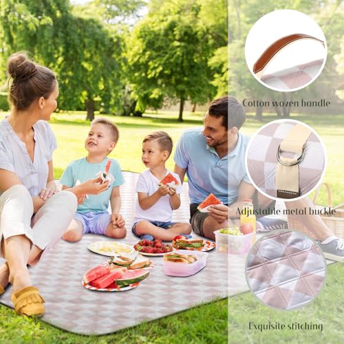 Nuanchu Checkered Picnic Blanket Extra Large Outdoor Blanket Sandproof 80"x80" Waterproof Portable Machine Washable 3 Layer Thick Gingham Picnic Mat for Beach Camping Park Grass Travel (Brown) - color: Brown