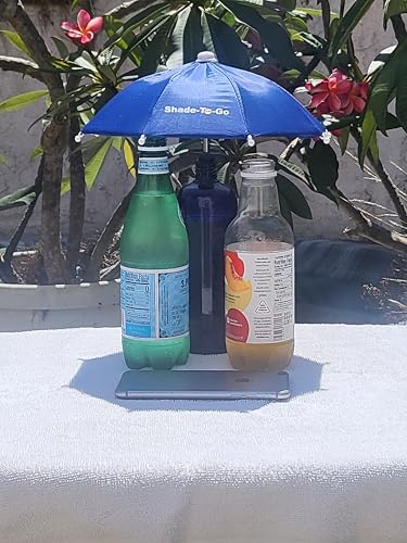 Shade-to-Go Freestanding Phone & Drink Umbrella - Weighted Base for Wind Resistance - Smartphone Sun Shade & Beverage Canopy for Poolside, Beach & Patio Tables