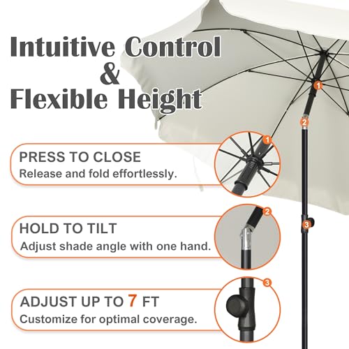 Blissun 6.5ft Patio Umbrella with Push Button Tilt & Height Adjustable, UV50+ Sun Protection with Sturdy Fiberglass Ribs & Iron Pole, Market Umbrella for Outdoor Table Garden Backyard Beach - color: Cream White