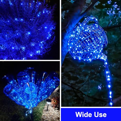 QITONG 4 Pack Solar Fairy Lights, Each 33ft 100 LED Blue Christmas String Light Outdoor Waterproof, 8 Modes Silver Wire Twinkle Mini Lights - color: Blue, size: 4Pack*100LED