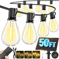 50FT Solar String Lights Outdoor Waterproof, 18+1 LED Solar Powered Lights with Remote Control, 3 Light Modes & Dimmable, USB-C Charging for Patio, Backyard, Garden, Camping - size: 50FT