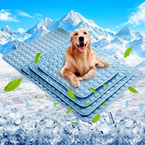 Coppthinktu Cooling Mat for Dogs Summer Dog Pad for Small Medium Large Dogs Cats, Pet Ice Silk Blankets Sleeping Mat, Outdoor Dog Self Cooling Crate Sleep Mats Washable Portable - color: Blue, size: M 23.6" X 20.5"