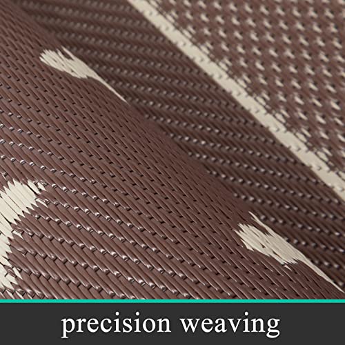 Pauwer Waterproof Outdoor Rug 6x9, Reversible Plastic Straw Patio Camping Rug, Indoor Outdoor RV Mat Carpet for Deck, Camper, Porch, Balcony, Backyard, Picnic, Bordered Brown - color: Bordered Brown, size: 6' x 9' (Rectangular)