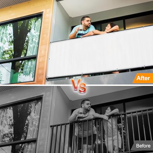 LOVE STORY 3' x9' White Waterproof Balcony Privacy Screen Cover - Opaque Fence Covering Privacy, 100% Polyester Fabric, UV Protection Shield for Apartment Railing,Outdoor Patio, Deck, Porch - color: White, size: 0 3' x 0 9' -PES