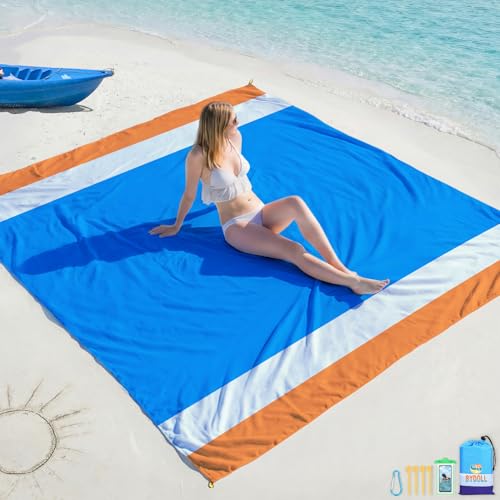 BYDOLL Beach Blanket 10'X9' Waterproof Sandproof Suits1-8 Adults Oversized Lightweight Large Blanket Picnic Mat for Beach Sand Free Travel Camping Hiking Picnic - color: Blue Orange, size: 10'X9'