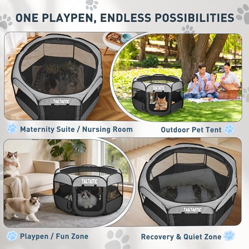 Portable Pet Playpen for Medium Dogs & Cats, Foldable Puppy Safety Pen with Removable Zipper Top, Breathable Mesh Dog Delivery Room, Indoor Isolation Cage for Pets (Dark Grey, Medium) - color: dark grey, size: Medium