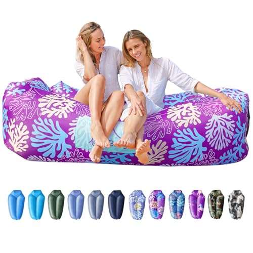 AlphaBeing Inflatable Lounger Beach Chair Accessories, Air Sofa Hammock Inflatable Couch for Camping Backyard Lakeside with Compression Sacks, Ideal Outdoor Gifts for Adults - color: Coral Purple
