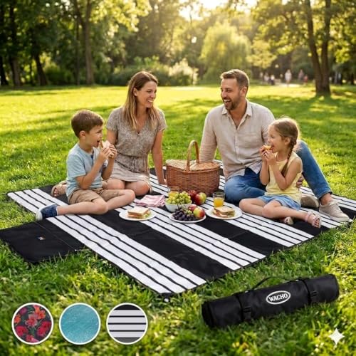 Wacho Beach Blanket Waterproof Sandproof and Picnic Blanket - Large Outdoor Blanket for Camping, Beach & Travel - Foldable Picnic Mat with Carry Bag - Beach Essentials – Black & White - color: Black and White