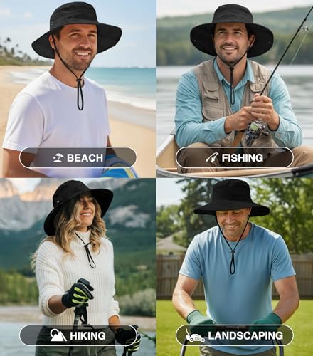 GearTOP Safari Hat for Men Sun Hats for Women UV Protection UPF 50+ Fishing, Gardening, Hiking Hat (22-23 1/2") - color: Black Camouflage Standard