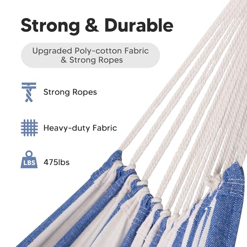 SUNCREAT Large Hammocks for Outside, Long Replacement Hammock Two Person for Stand, Blue White Stripes - color: Blue & White Stripes, size: X-Large