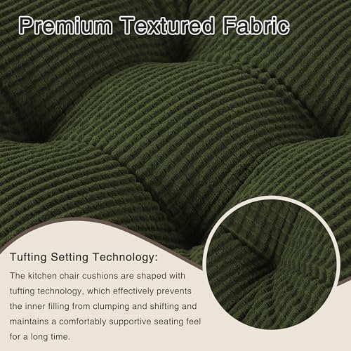 OVOV Dining Chair Cushions Set of 2 Soft Non-Slip Kitchen Chair Pads Tufted Seat Cushion with Ties for Kitchen Dining Room(18" x 16.5" x 3" Dark Green) - color: Dark Green