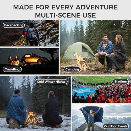 ATEPA Wearable Sleeping Bag, Recycled Water-Resistant Camping Blanket Poncho, Ultralight Packable Stadium Blanket for Outdoor - color: Aero Camping Blanket Black