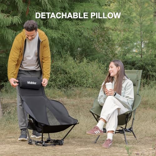 Wildhiker Compact High Back Camping Chair - Foldable with Dual Sitting Modes, Pillow, Arm Pads and Side Pockets - Lightweight Portable Chair for Motorcycle, RV, Festival, Travel - Green - color: Green