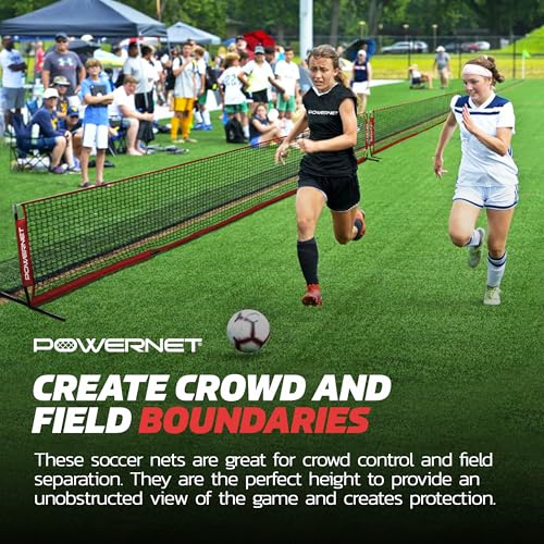 PowerNet Soccer Tennis Net, Portable Instant, Indoor Outdoor, Metal Collapsible Base Weighted, Durable Vertical Bow Posts, Quick Setup Easy Folding Storage, 1 Net + 1 Carrying Bag - size: 12 ft x 3 ft