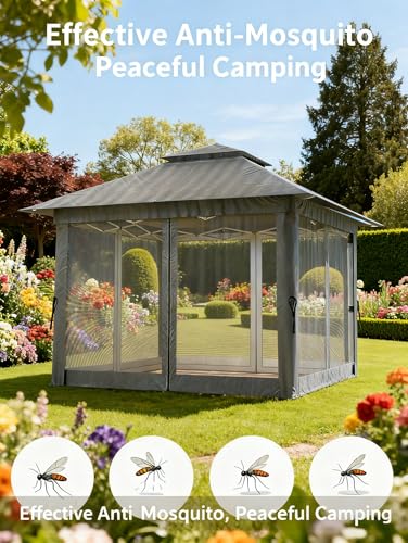 Bealife 11x11 Pop Up Gazebo Tent with Mosquito Netting, Instant Gazebo, Party Tent with Roller Bag, Pop Up Canopy Tent for Parties Patio Lawn Backyard Garden Deck, Grey - color: Gray