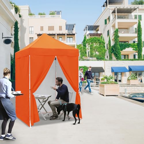 EAGLE PEAK 5x5 Instant Canopy with 4-Side Wall Panels, Small Pop up Portable Canopy Tent with Carry Bag, Light Weight Sun Shelter for Sports, Camping and Beach, Orange - color: Orange