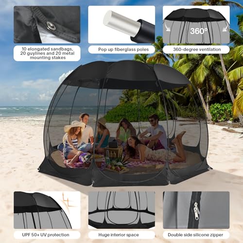Alvantor® Pop Up Screen House, Outdoor Mosquito Mesh Tent with UV Resistant, Pop Up Canopy Easy Up, Foldable Screen Room for Camping,Backyard, Garden, Patio(Black, 15x15 FT) - color: Black, size: 15'x15'
