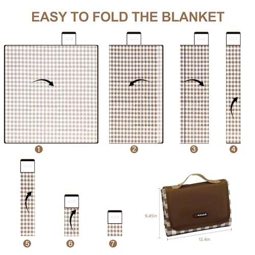HX&OD Outdoor Picnic Blanket 80"X80" Picnic Mat Extra Large Camping Blanket Beach Blanket Foldable Waterproof Sand Mat Hiking Travel Family Concerts(Brown) - color: Brown, size: 80”x 80”