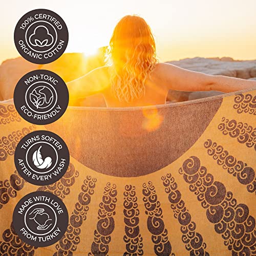 FESHKA Sand Proof Turkish Beach Towel – Oversized, Quick Dry & Lightweight Travel Towel - 100% Organic Cotton Beach Blanket - Perfect for Bath, Pool & Picnic | Golden Hour (Yellow/Navy) - color: 03 - Yellow/Navy