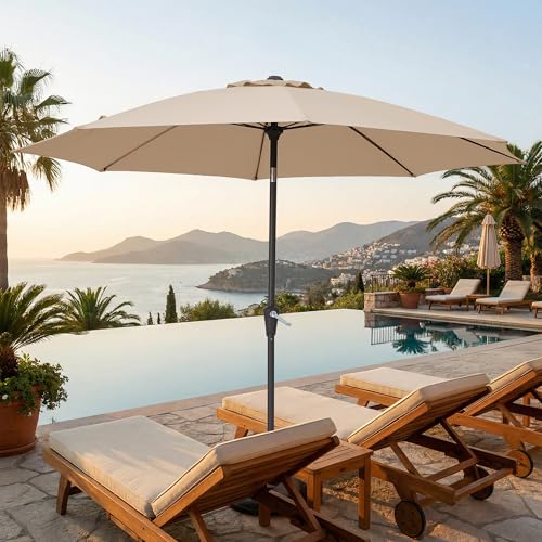 JEAREY 9FT Outdoor Patio Umbrella, Market Umbrella with 8 Fiberglass Ribs & Tilt/Crank, UV Protection & Wind-Resistant Pool Umbrella for Lawn Garden Deck Backyard, Cream Beige - color: Cream Beige