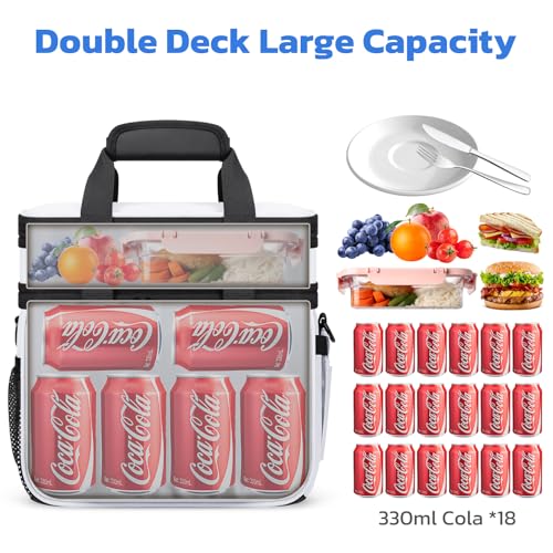 Maelstrom Lunch Box, 20L Insulated Lunch Bag for Men Women, Expandable Double Deck Leakproof Cooler Bag with 6 Pockets, Reusable Lunch Tote Bag for Work, Picnic, Travel, White - color: White