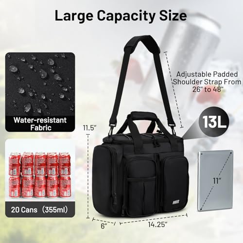 MIER Lunch Box for Men Heavy Duty Insulated Lunch Bag 20 Cans Large Leakproof Soft Cooler Bags with Multiple Pockets for Picnic Work Travel (Black) - color: Black