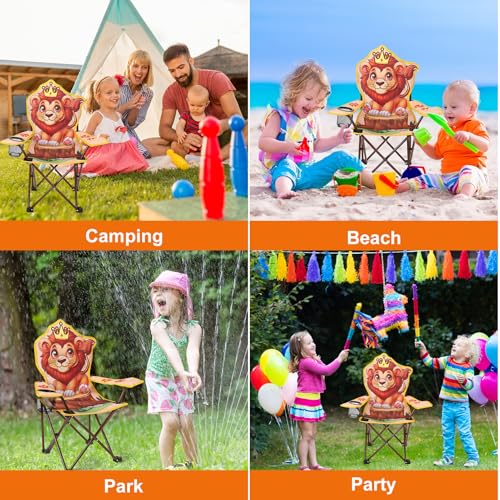 KABOER Kids Outdoor Folding Lawn and Camping Chair with Cup Holder and Carrying Bag, Children's Camping Chairs - color: Lion