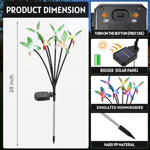 4 Pack Solar Hummingbird Lights Outdoor Garden, 6 Head Solar Swaying Pathway Stake Lights Waterproof for Yard Lawn Patio Walkway Landscape Decor - style: Hummingbird