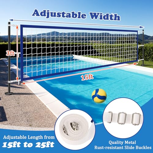 Upgraded Pool Volleyball Net, 15x3FT Pool Volleyball Net for Inground Pool Games for Adults and Family 2026 Summer Pool Floaties Party Gift - color: Blue, White