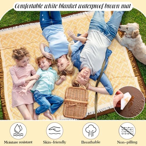 VitalCozy Waterproof Picnic Blankets 71×71 inch Outdoor Blanket Foldable 2 in 1 Double Layer Sandproof Beach Mat with Carry Strap for Camping Lawn Park Beach Grass(Yellow) - color: Yellow White