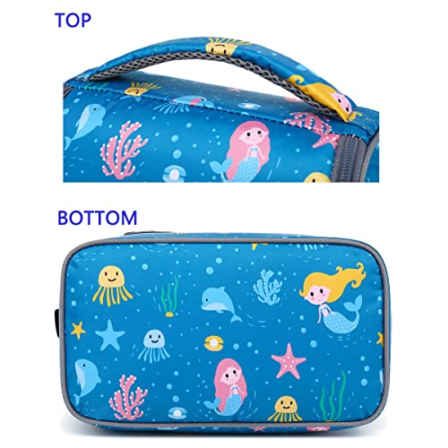 FlowFly Double Decker Cooler Insulated Lunch Bag Large Tote for Boys, Girls, Men, Women, With Adjustable Strap (Blue-Mermaid) - color: Blue-Mermaid
